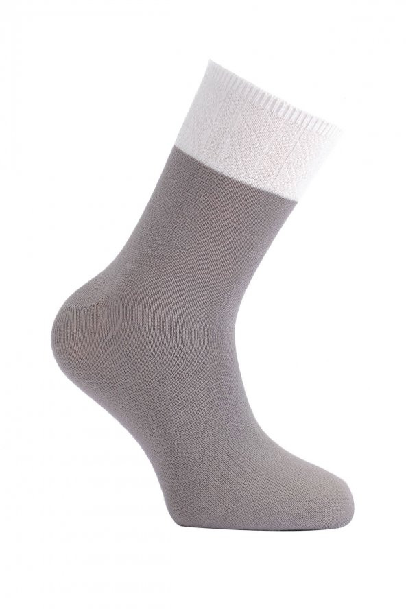 Tüter Beyaz Kabartmalı Açık Gri Kadın Çorap