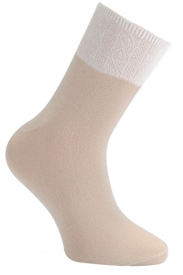 Tüter Beyaz Kabartmalı Bej Kadın Çorap