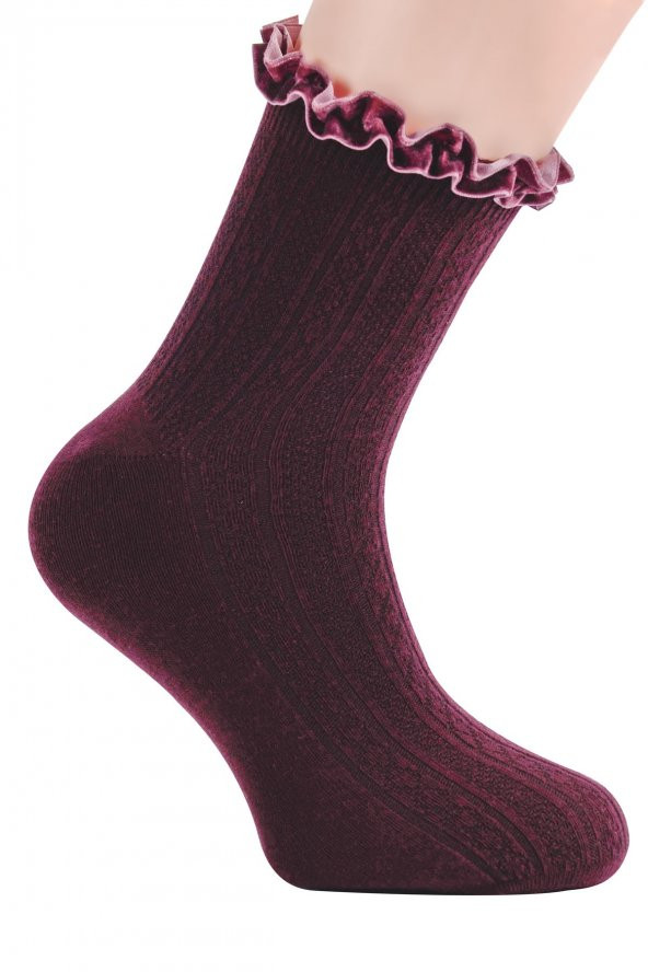 Tüter Şeritli Fırfırlı Gri Melanj Kadın Çorap