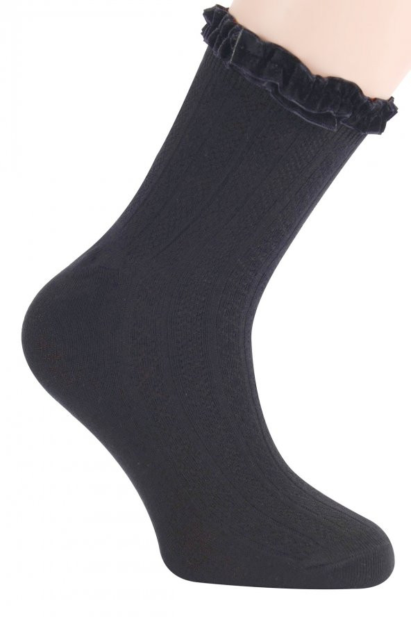 Tüter Şeritli Fırfırlı Siyah Kadın Çorap