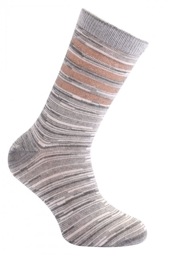 Tüter Gri Şerit Desenli Tül Geçişli Kadın Çorap