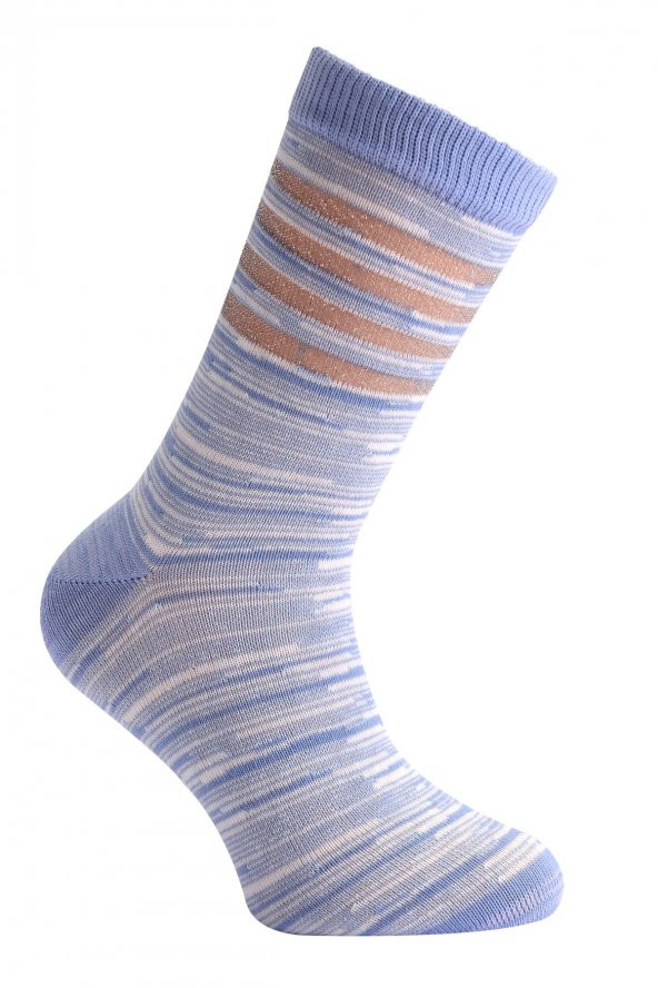 Tüter Mavi Şerit Desenli Tül Geçişli Kadın Çorap