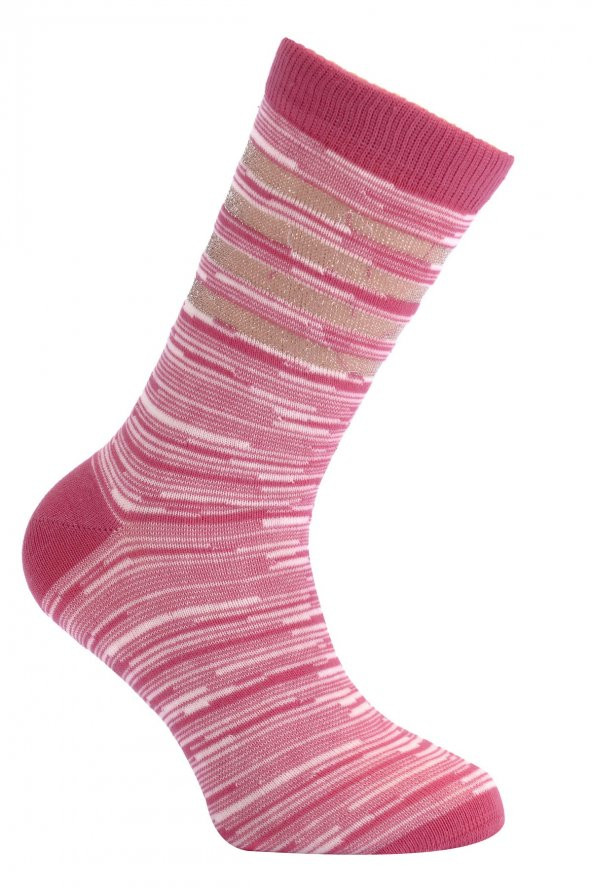 Tüter Pembe Şerit Desenli Tül Geçişli Kadın Çorap