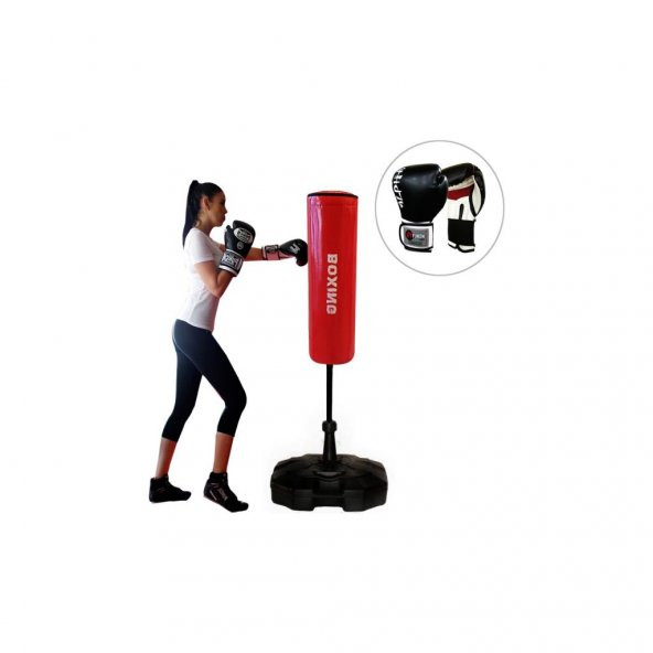 Boxing 150 cm Boks Vurma Standı Kırmızı + Boks Eldiveni