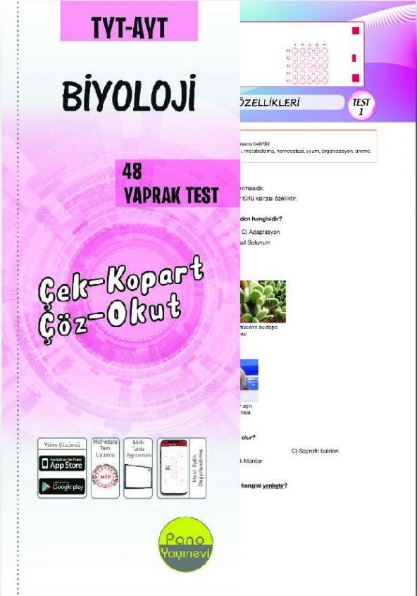 Pano TYT-AYT Biyoloji Yaprak Testleri (48 Adet) Çek Kopart