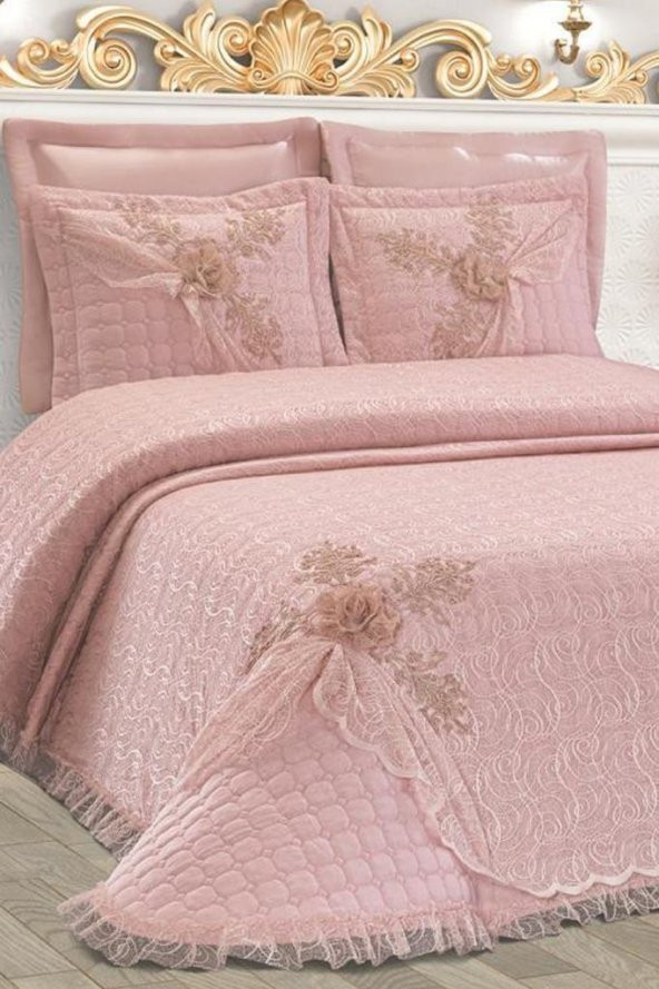 Aleyna Çift Kişilik Yatak Örtüsü Pudra - 4