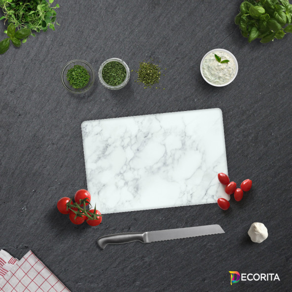 DECORITA Cam Kesme Tahtası- Klasik Mermer Görünümlü