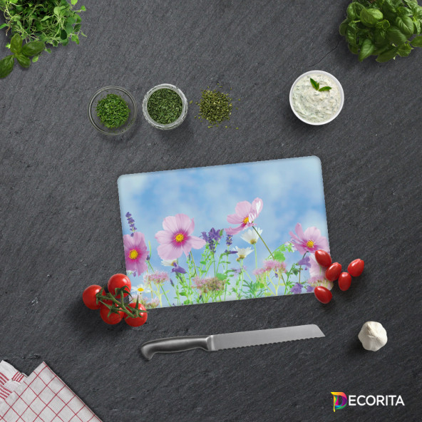 DECORITA Cam Kesme Tahtası - Menekşe Desen