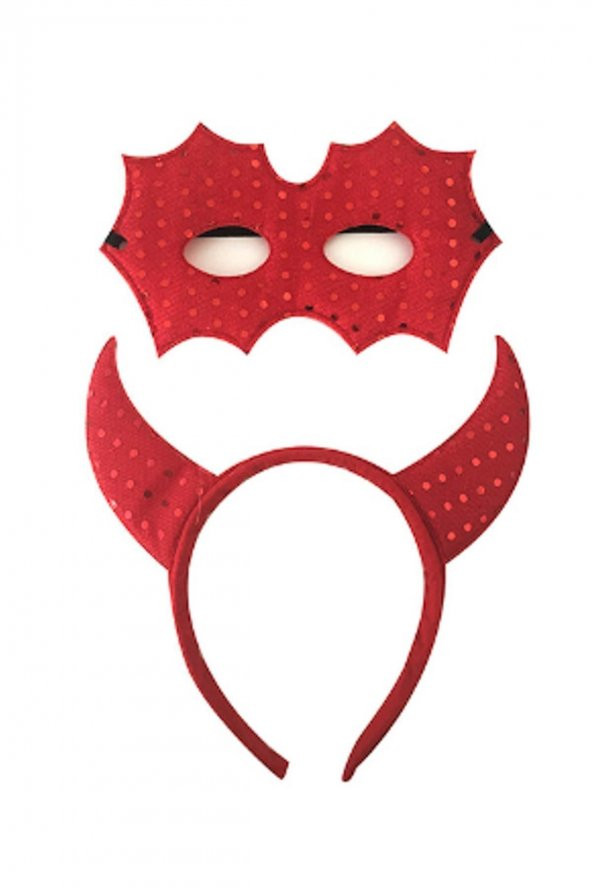 CADILAR BAYRAMI HALLOWEEN ŞEYTAN MASKE TAÇ SETİ KIRMIZI