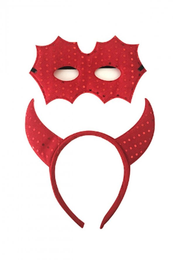 CADILAR BAYRAMI HALLOWEEN ŞEYTAN MASKE TAÇ SETİ KIRMIZI - 2