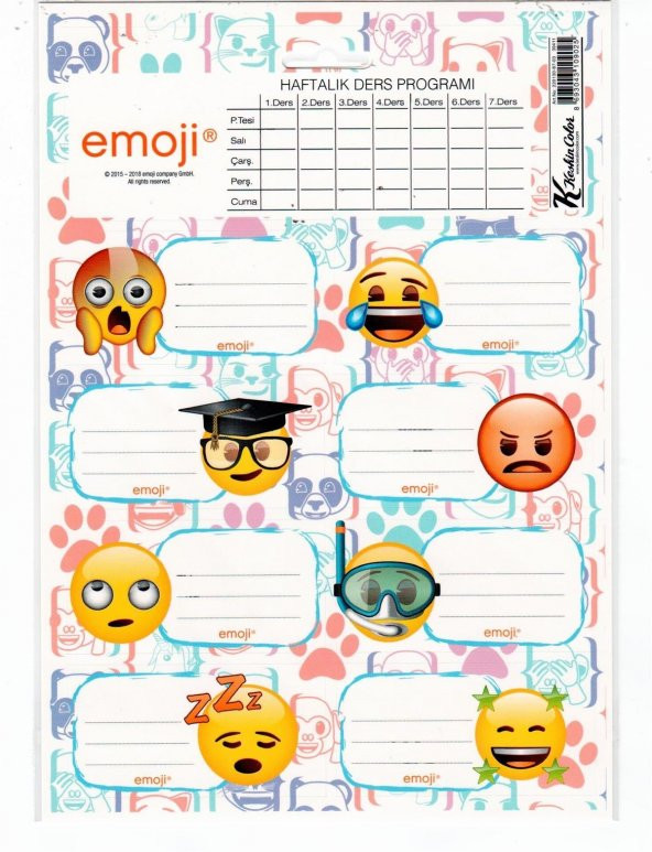 EMOJİ DERS PROGRAMLI OKUL ETİKETİ KESKİN KOLOR