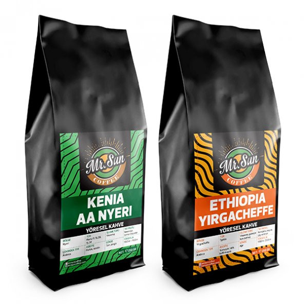 Mr. Sun Coffee Ethiopia Yirgacheffe ve Kenia AA 2 x 250 Gr. Yöresel Filtre Kahve