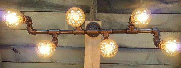 Demir boru Sarı Ampulden, Endüstriyel Malzeme Rustik Avize - Resim 4