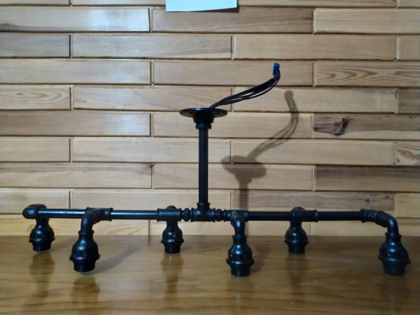 Demir boru Sarı Ampulden, Endüstriyel Malzeme Rustik Avize - Resim 7