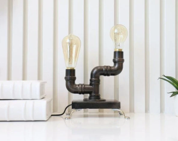 Borulardan Masa lambası,Endüstriyel Minimalist lamba,Hediyelik Rustik