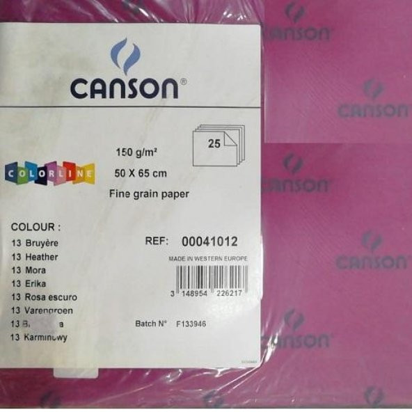 Canson Colorline Fon Kartonu 50x65 cm 150 Gr 25 Adetli Paket Dut Moru - Heather - İnce Dokulu