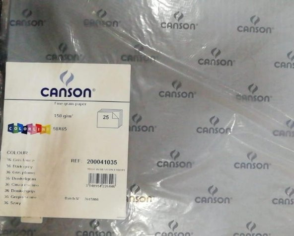 Canson Colorline Fon Kartonu 50x65 cm 150 Gr 25 Adetli Paket Koyu Gri - Dark Gri - İnce Dokulu