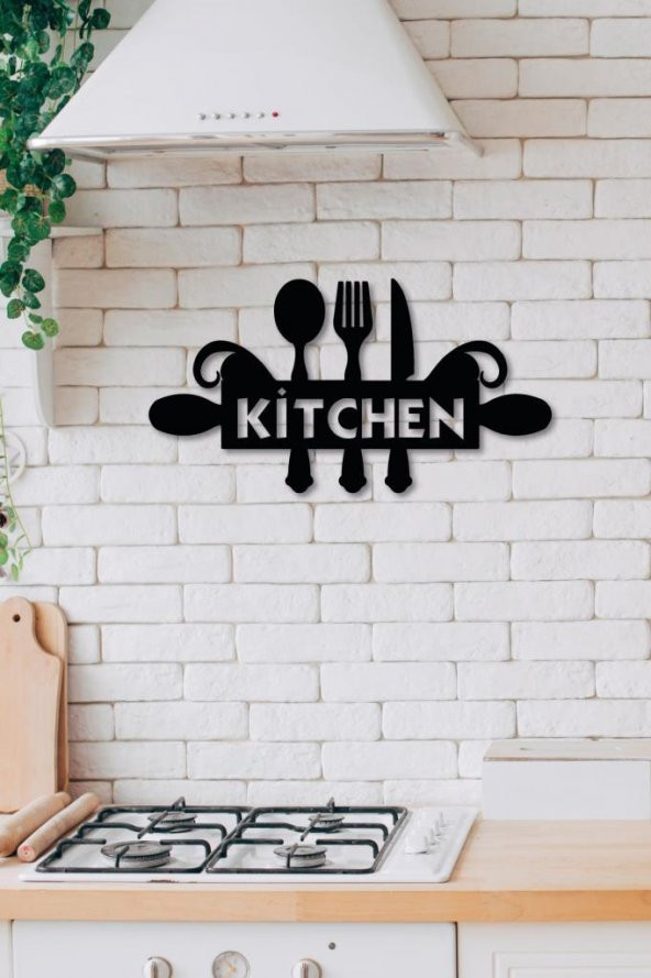 Ahşap Dekoratif Siyah Kitchen Yazılı Mutfak Tablo Süsü - 4