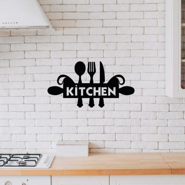 Ahşap Dekoratif Siyah Kitchen Yazılı Mutfak Tablo Süsü - 6