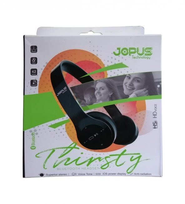 Jopus Thirsty Mikrofonlu Bluetooth Kulaklık Micro SD Okuyuculu Siyah