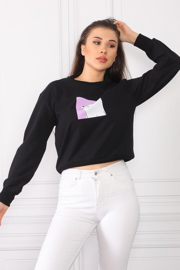 Kadın Uzun Kollu Baskılı Sweatshirt