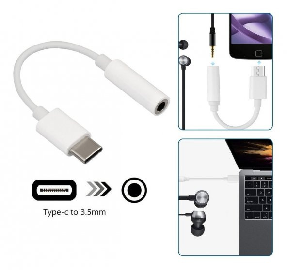 FitPlus JH-022 Type-C to 3.5mm Kulaklık Dönüştürücü Kablo Beyaz - 3