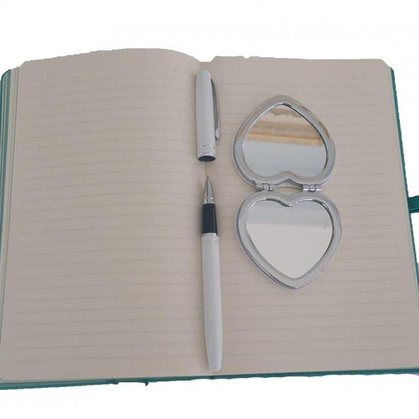 İsme Kişiye Özel Turkuaz Defter Ayna ve Roller Kalem Seti - 2