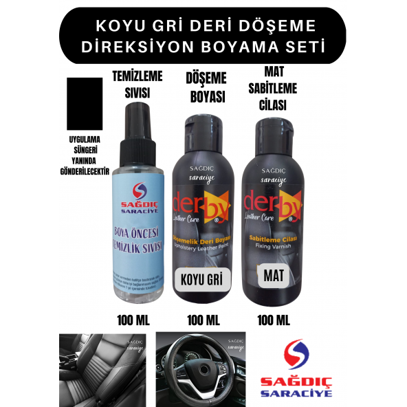 3'Lü Derby Koyu Gri Deri Oto Direksiyon Döşeme Boyama Seti