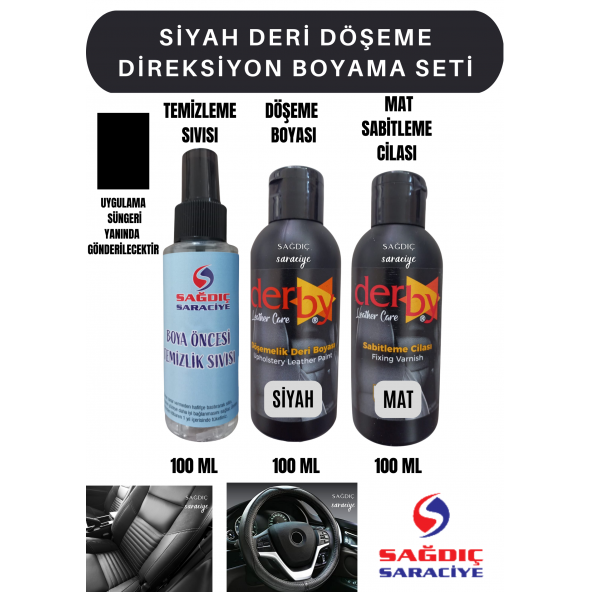 3'Lü Derby Siyah Deri Oto Direksiyon Döşeme Boyama Seti