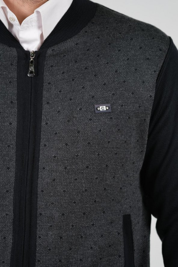 Çizgi Triko Erkek Hakim Yaka Astarlı Triko Mont Fermuarlı Desenli Kol Ve Bel Lastikli Çelik Örgü - 4