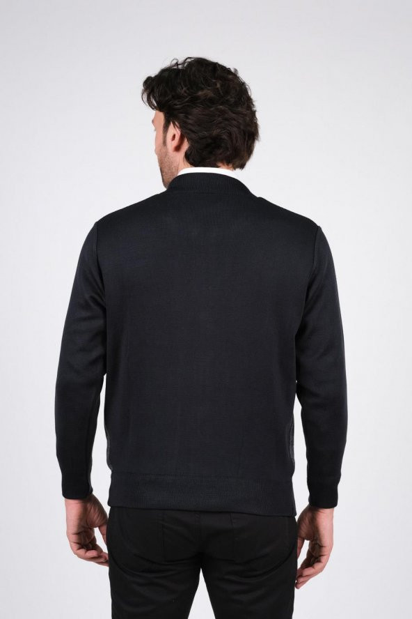 Çizgi Triko Erkek Hakim Yaka Astarlı Triko Mont Fermuarlı Desenli Kol Ve Bel Lastikli Çelik Örgü - 5