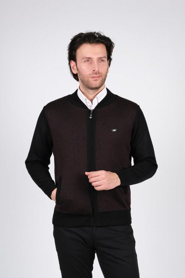 Çizgi Triko Erkek Hakim Yaka Astarlı Triko Mont Fermuarlı Desenli Kol Ve Bel Lastikli Çelik Örgü - 7