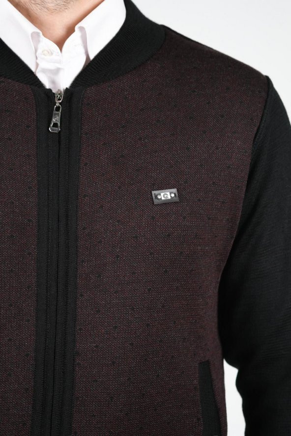 Çizgi Triko Erkek Hakim Yaka Astarlı Triko Mont Fermuarlı Desenli Kol Ve Bel Lastikli Çelik Örgü - 9