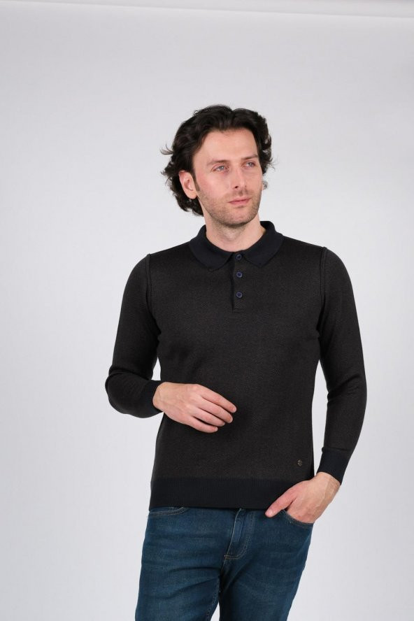 Çizgi Triko Erkek Triko Kazak Polo Yaka Kışlık Battal Boy Cep Detaylı Kol ve Bel Lastikli 6XL - 7XL - 8XL - 2