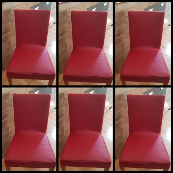 Kampanya 6 lı Set Sandalye Kılıfı Suni Deri Kırmızı
