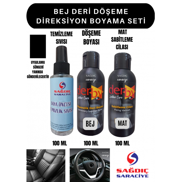 3'Lü Derby Bej Deri Oto Direksiyon Döşeme Boyama Seti