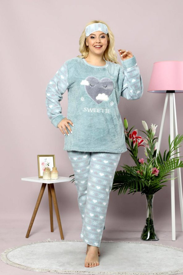 Nisanca Büyük Beden Kışlık Kadın Polar Pijama Takımı- Welsoft Pijama
