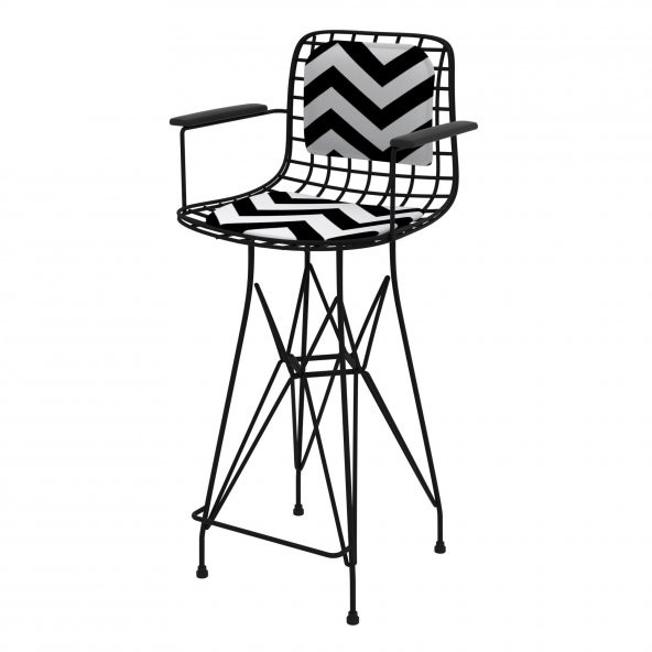 Knsz orta boy tel bar sandalyesi 1 li mağrur syhaldo kolçaklı sırt minderli 65 cm oturma yüksekliği mutfak bahçe cafe ofis