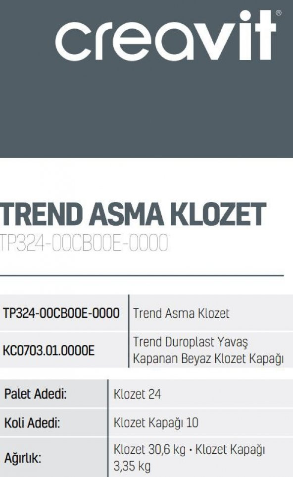 Creavit TP324 Trend Asma Klozet + Trend Duroplast Yavaş Kapanan Klozet Kapağı - 3