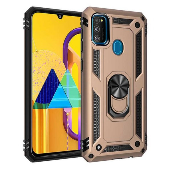 Samsung Galaxy M21 Kılıf Yüzüklü Standlı Zırh Tank Vega Silikon - 3