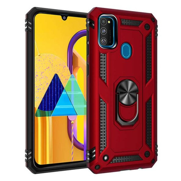 Samsung Galaxy M21 Kılıf Yüzüklü Standlı Zırh Tank Vega Silikon - 4