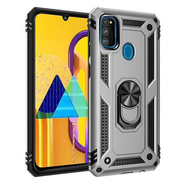 Samsung Galaxy M21 Kılıf Yüzüklü Standlı Zırh Tank Vega Silikon - 7
