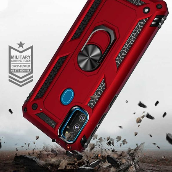 Samsung Galaxy M21 Kılıf Yüzüklü Standlı Zırh Tank Vega Silikon - 10