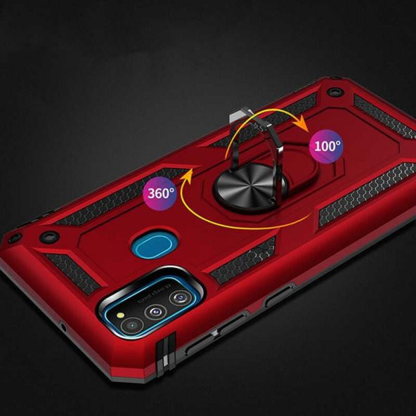 Samsung Galaxy M21 Kılıf Yüzüklü Standlı Zırh Tank Vega Silikon - 11
