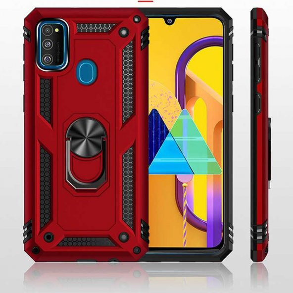 Samsung Galaxy M21 Kılıf Yüzüklü Standlı Zırh Tank Vega Silikon - 12