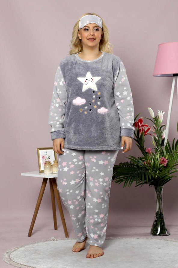 Nisanca Büyük Beden Kışlık Kadın Polar Pijama Takımı- Welsoft Pijama
