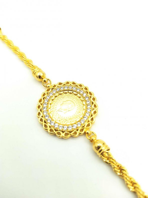 Altın Kaplama Çeyrek Altınlı Zirkon Taşlı Kadın Bileklik