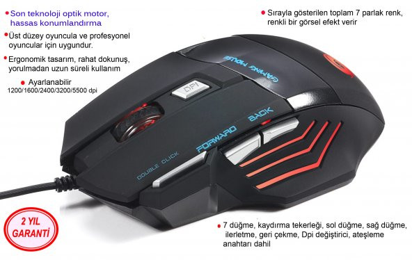Layftech A868 Pro Gaming Mouse,5500 dpi 7 düğmeli,Ateş tuşlu,Oyun faresi