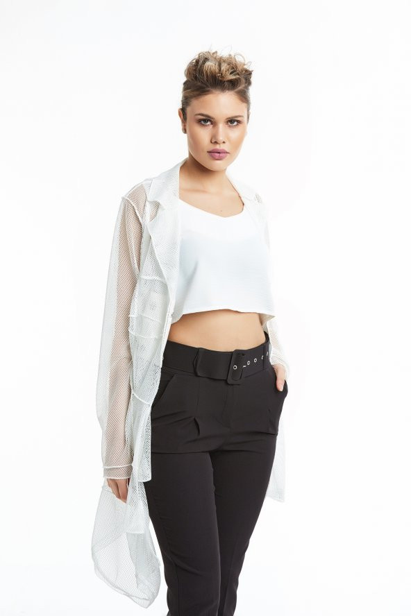 Uzun Kol File Ceket Ekru 20Y37015-16