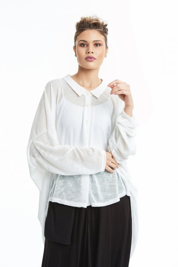 Uzun Kol Rahat Kesim Gömlek Ekru 20Y37026-16 - 5